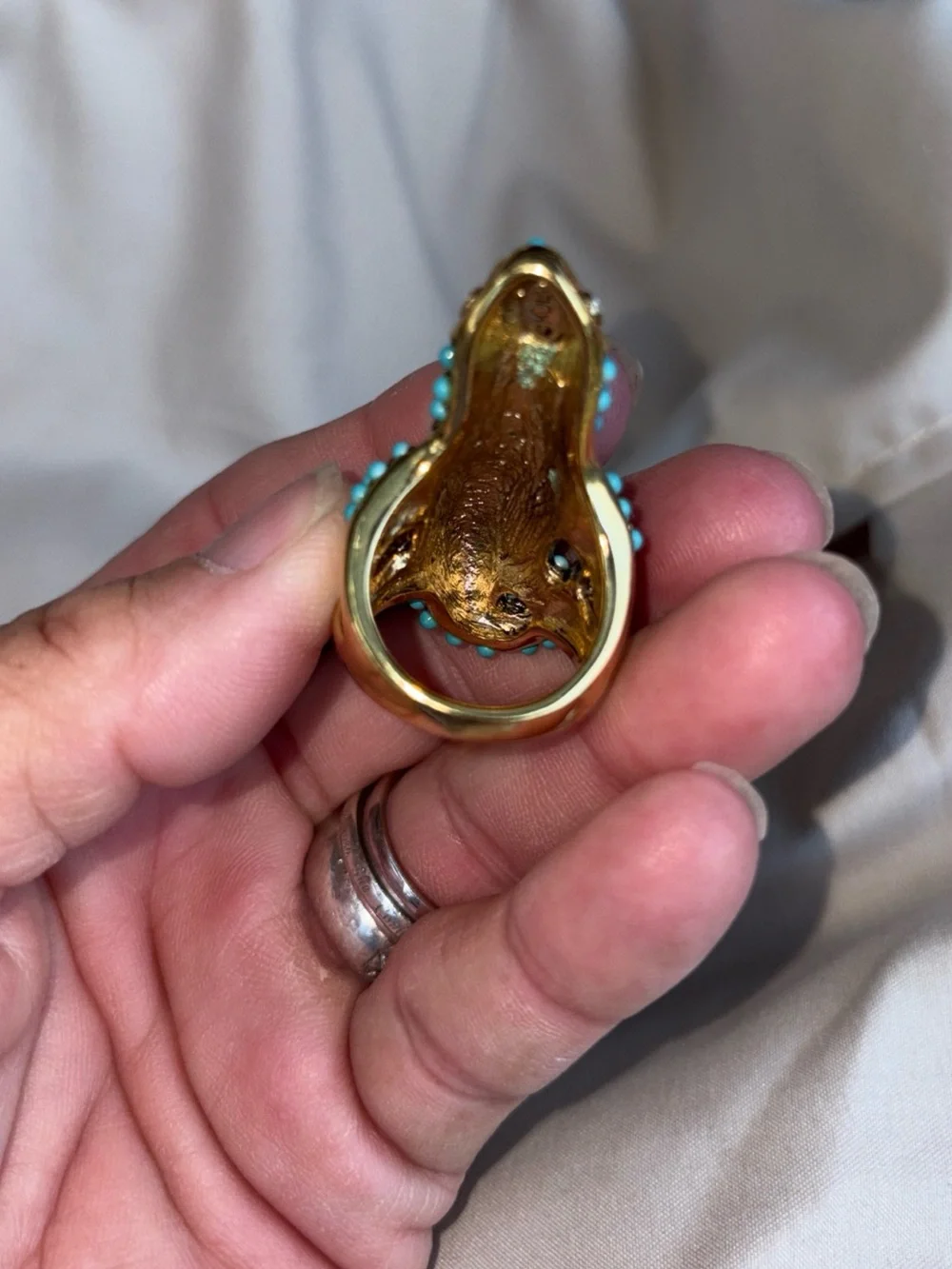 Kenneth Lane RETIRED Turquoise Crystal Lizard cocktail Ring - Blue Gold-Tone